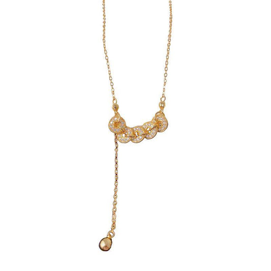 Five-Emperor Coin Pendant Necklace – Micro-Pavé Luxe Drop Design | 五帝币轻奢碎碎冰流苏项链