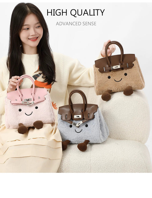 Plush Smiley Face Handbag｜毛绒笑脸手提包