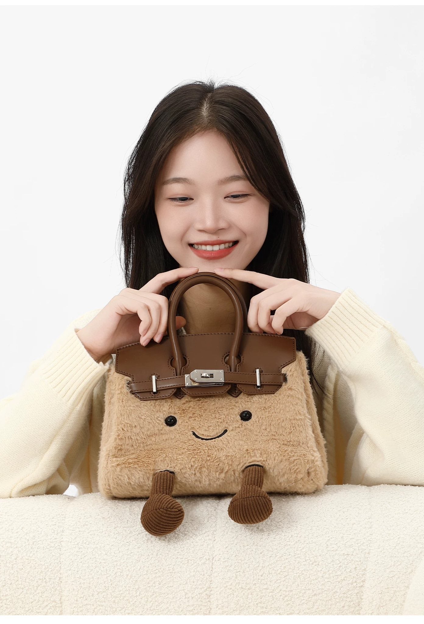 Plush Smiley Face Handbag｜毛绒笑脸手提包
